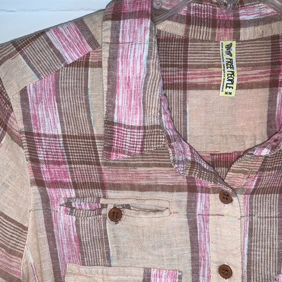 Free People Pale Pink Plaid Utility Button Down - Picture 15 of 16